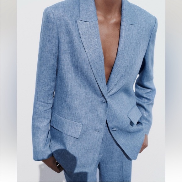 ZARA 2 PIECES MATCHING SET SHINY FABRIC JACKET & SHINY FABRIC STRAIGHT LEG PANTS - Picture 6 of 15